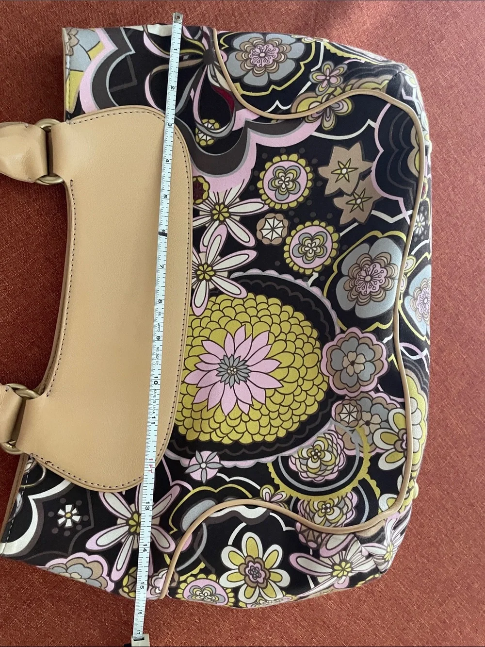 Cole Hasn Floral Pattern Bag with Beige Trim